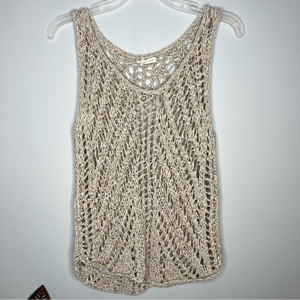 Eileen Fisher Beige Crochet Sleeveless Tank M 10 - 12 - Picture 2 of 6